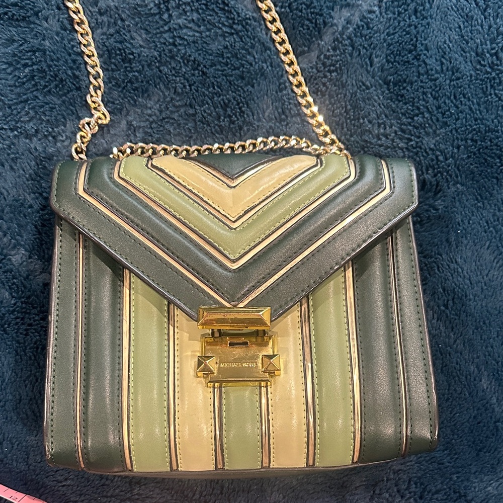 Michael Kors Green and Cream Chevron Crossbody Bag
